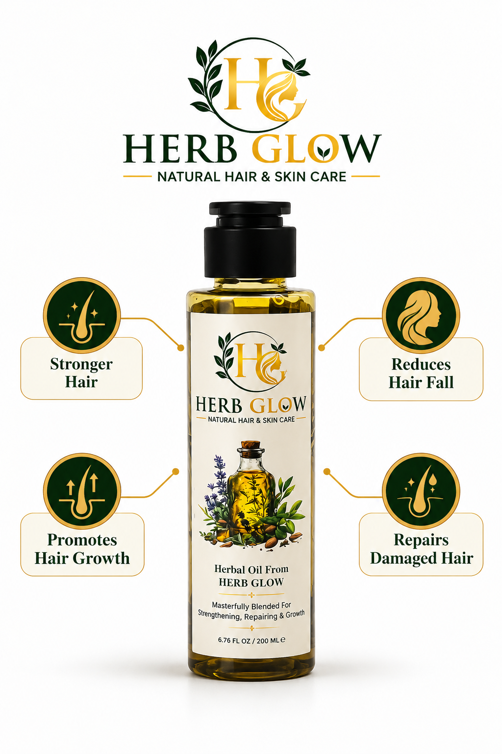 Herb Glow Herbal Hair Oil – 100% Natural | Hair Growth & Strength